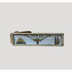 Vintage Texas Tie Clip Bar Longhorn Alamo Oil Derricks Western Accessory